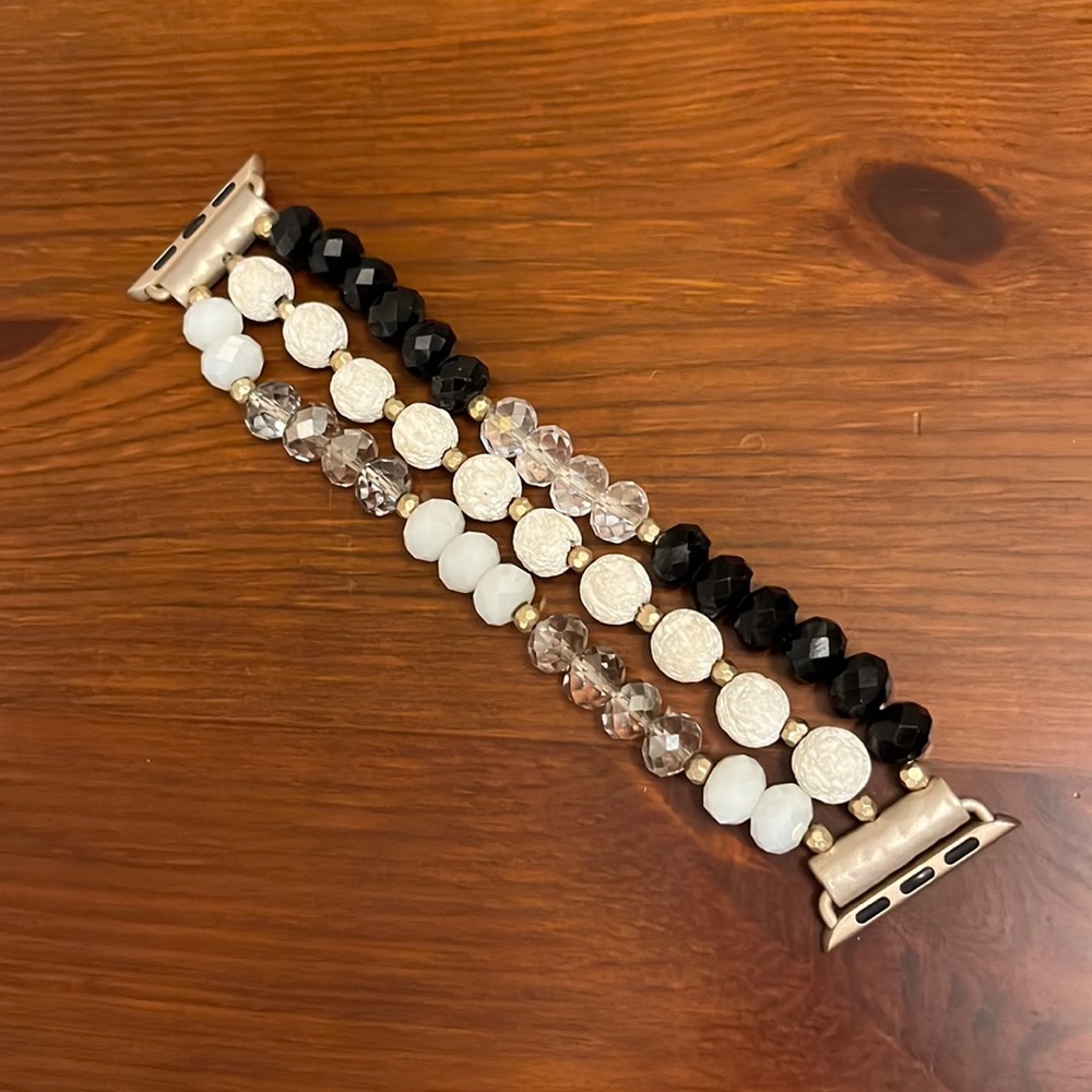 Black and White Beaded Apple Watch Watchband